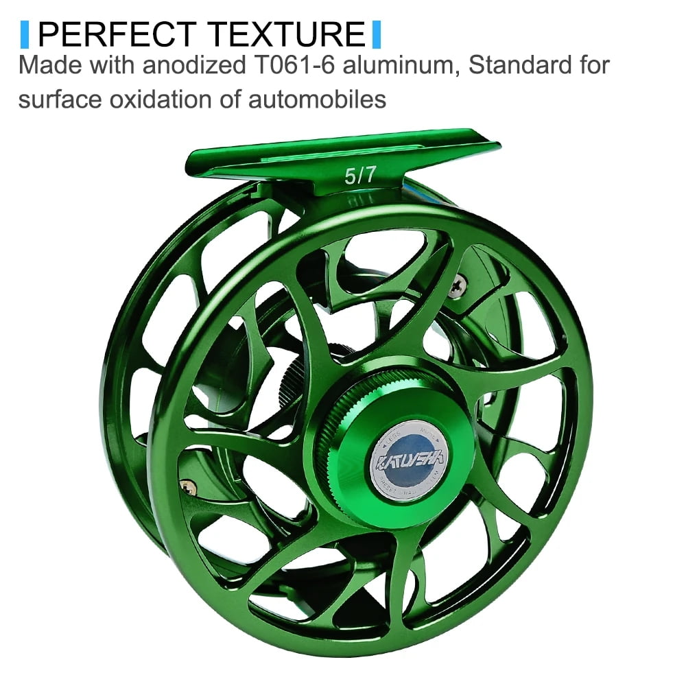 3+1 BB Fly Fishing Wheel Green Color Fly Fishing Reel CNC Machine Cut Large Arbor Die Casting Aluminum Fly Reel