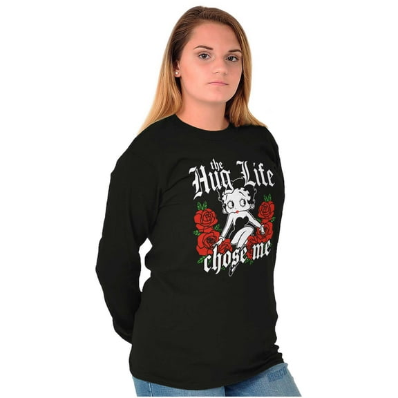 Betty Boop Hug Life Chose Me Roses Women Plus Size Long Sleeve Tee Brisco Brands 2X