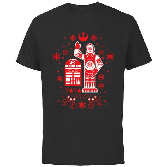 Star Wars R2-D2 and C-3PO Christmas Nordic Print Red - Short Sleeve Cotton T-Shirt for Adults - Customized-White