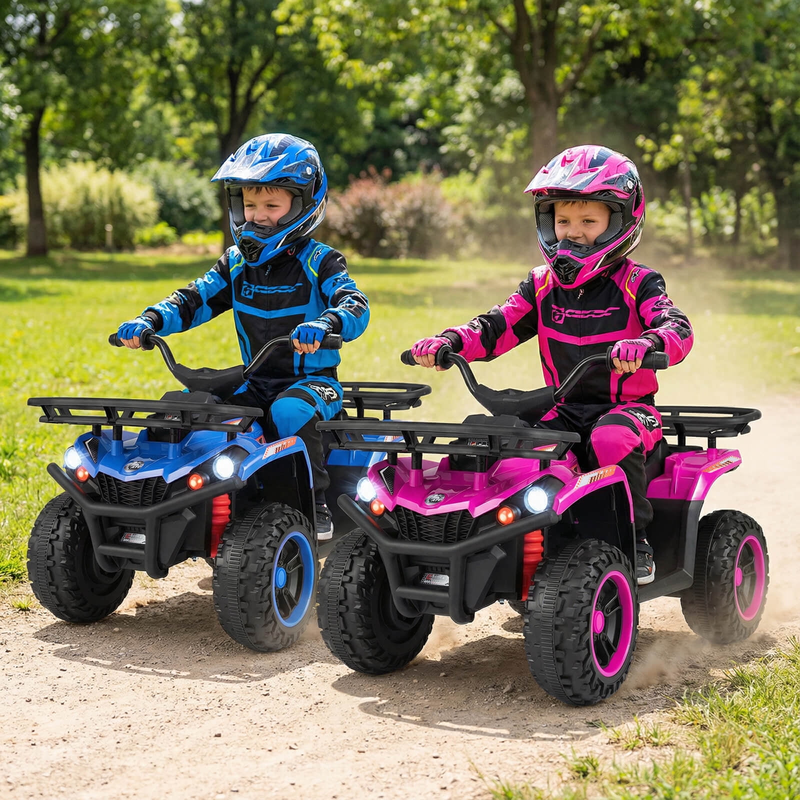 Costway 24V 4-Wheeler Ride on Toy with Slow Start, Songs, Stories, Tunes, MIC/SD/USB Port Pink
