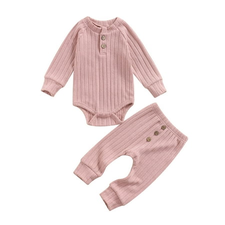 

Suanret 2Pcs Newborn Baby Boy Girls Clothes Set Long Sleeve Thickened Romper Pants Outfits Autumn Tracksuit Pink 12-18 Months
