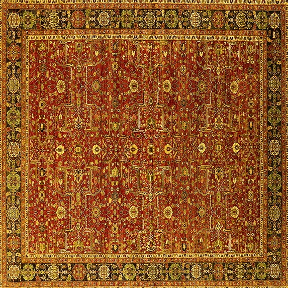 Ahgly Company Indoor Square Oriental Yellow Traditional Area Rugs, 4' Square
