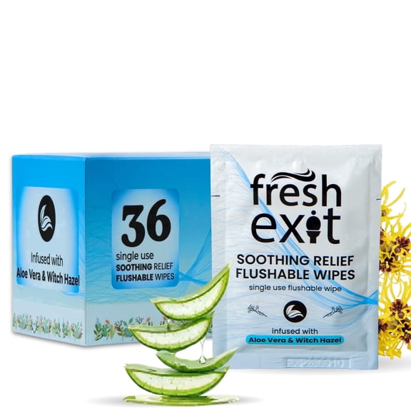 FreshExit Hemorrhoid Flushable Wipes 36 Count with Witch Hazel
