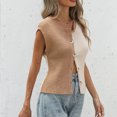 thumbnail image 4 of Stichou Sweater Vest for Women Tops Color Block Button Down 2026 Spring Summer Sleeveless Cardigan Crew Neck Knitted Shirt Khaki M, 4 of 7