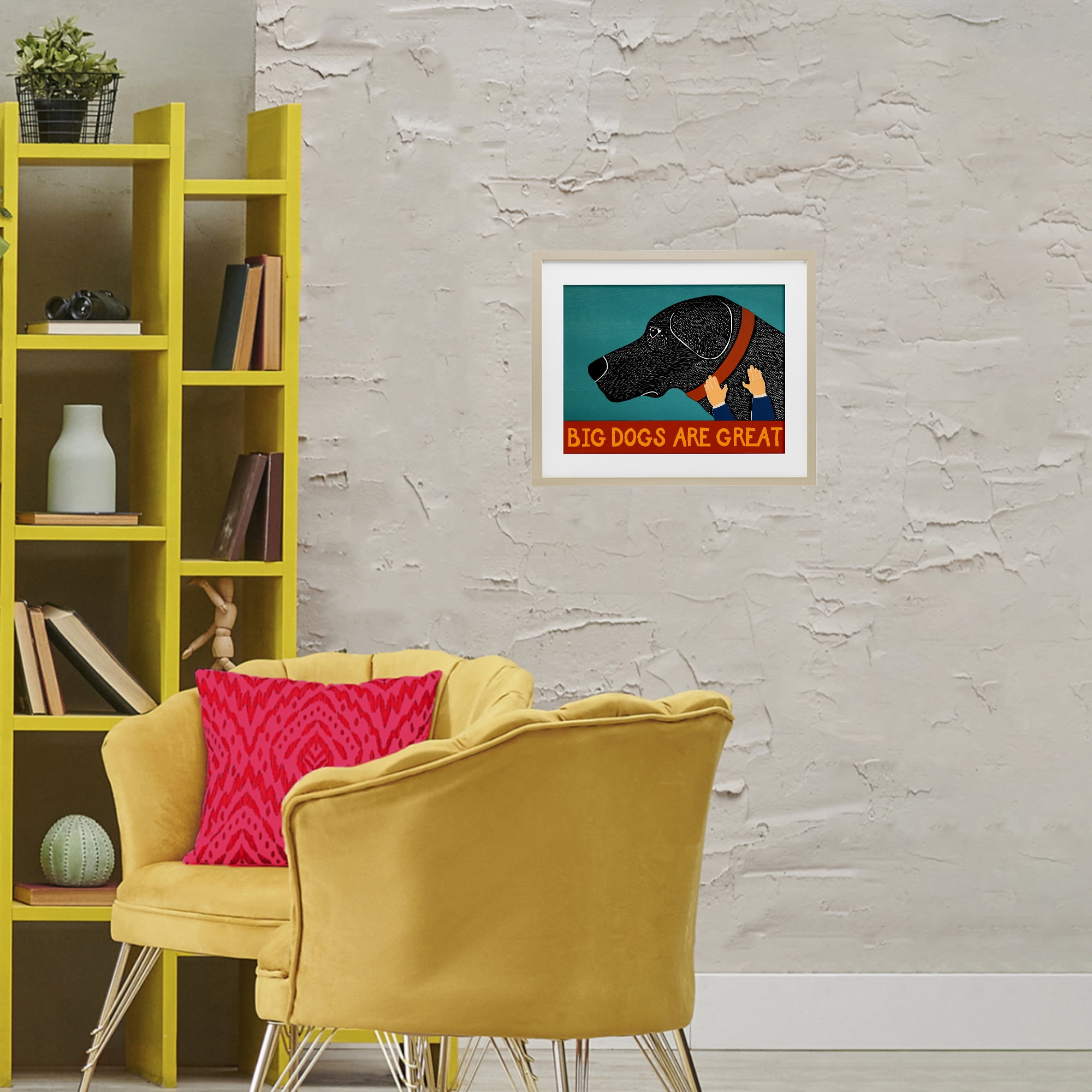 Big Dogs Are Great Birch Framed Print Under Glass, design by Stephen Huneck