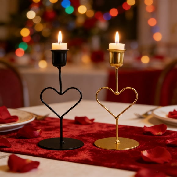 Candelabro De Corazón De Hierro Forjado Candelabro de corazón negro, decoración romántica vintage para cenas a la luz de las velas para el Día de San Valentín (1 unidad) JASKFLY
