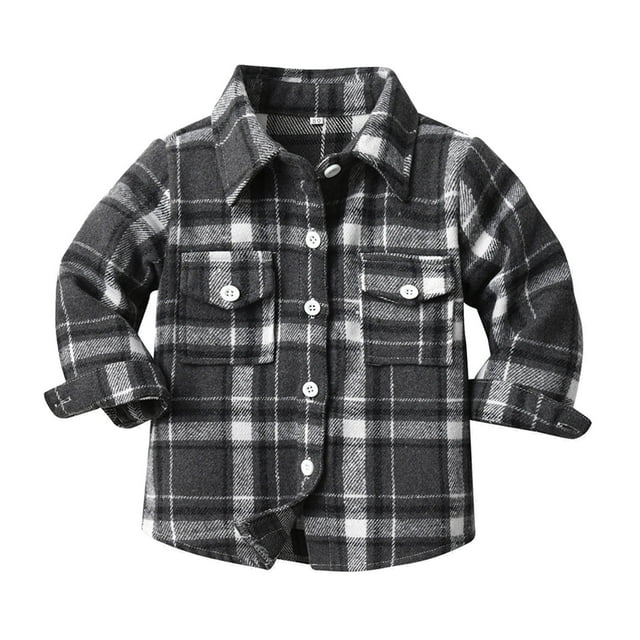 Gibobby Chaqueta de Forro Polar para bebés niñosNiños Niño Bebé Unisex Otoño Invierno Plaid Tops Camisa De Manga Larga Abrigo Chaqueta Cardigan Ropa(Negro, 0-6 Meses)