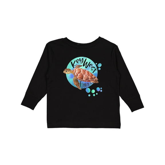 Inktastic Key West, Florida Swimming Sea Turtle with Bubbles Boys or Girls Long Sleeve Toddler T-Shirt