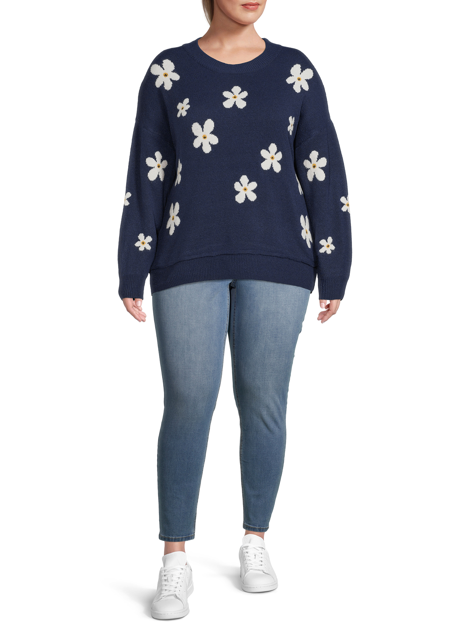 Terra & Sky Women's Plus Size Drop Shoulder Print Sweater, Midweight - image 5 of 5