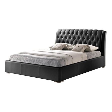 Atlin Designs Modern Faux Leather Tufted Queen Platform Bed in Black