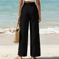 thumbnail image 5 of VEKDONE Lounge Pants for Women Cotton Elastic High Waist Palazzo Pants Button Decorative Straight Leg Trousers Summer Loose Fit Comfy Wide Leg Pants with Pockets Black XXL, 5 of 7
