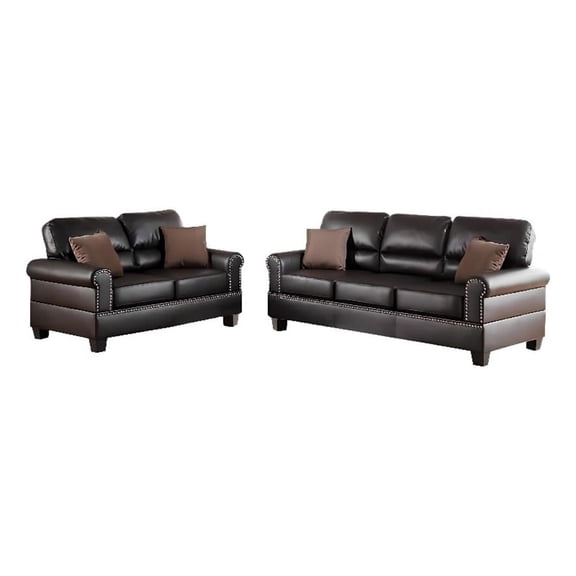 Pemberly Row 2 Piece Sofa and Loveseat Set in Espresso Brown Faux Leather