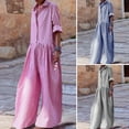 thumbnail image 5 of TNOBHG Women Plaid Jumpsuit Women Jumpsuit Check Print Color Matching Long Sleeve Turn-down Collar Wide Leg Half Single-breasted Crotch Loose Long Jumpsuit, 5 of 8