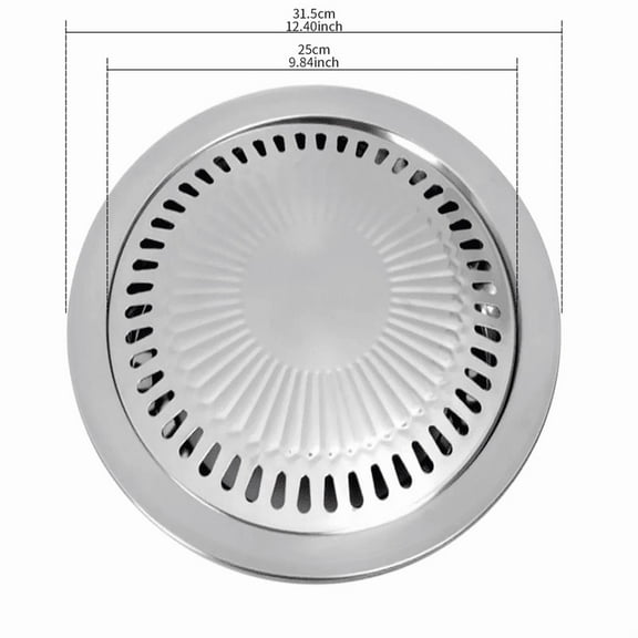 Round BBQ Grill Pan Stainless Steel Korean Barbecue Plate, Portable Smokeless Non-Stick Pan for Indoor Kitchen, Outdoor Camping, and Family Party