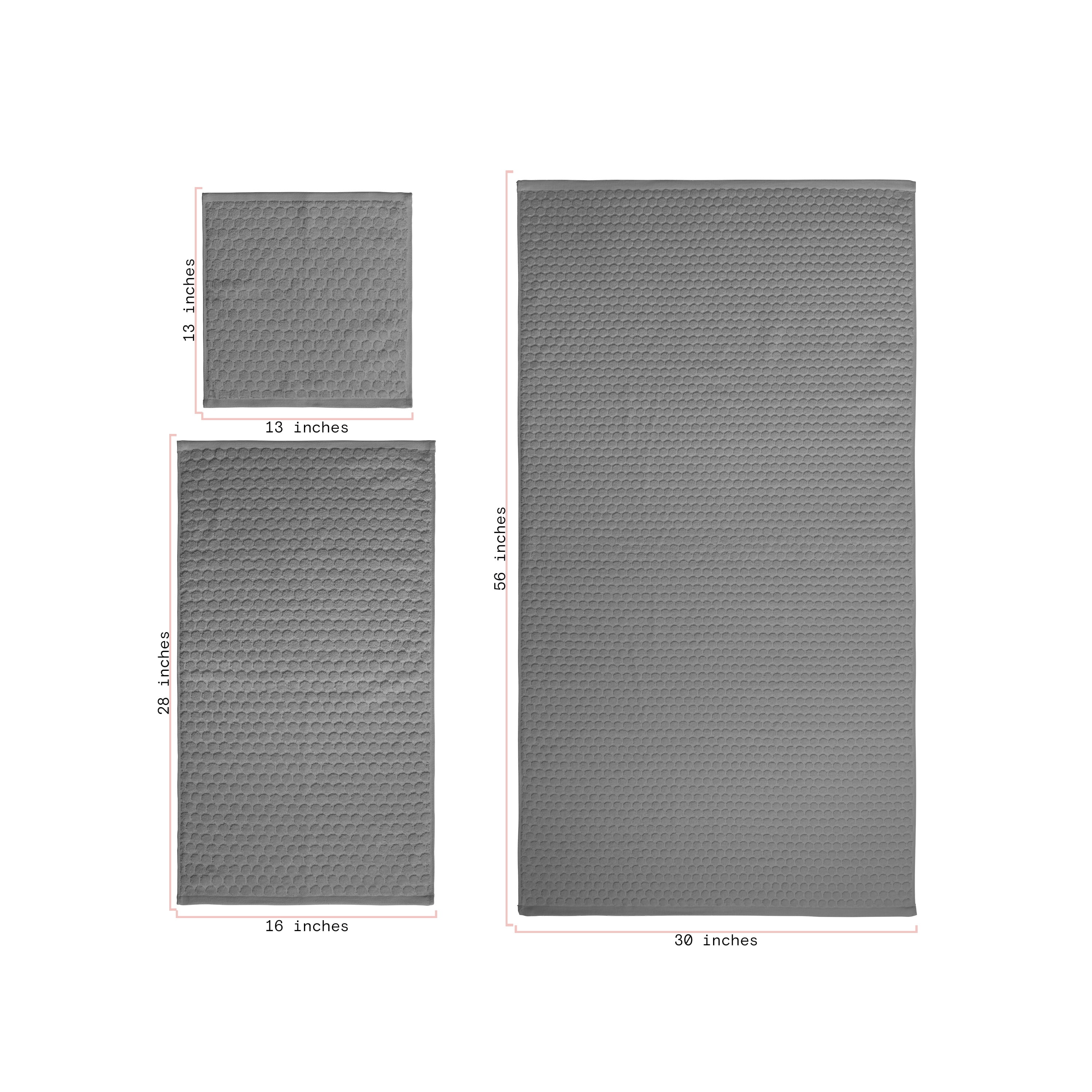 Beautiful by Drew Barrymore 6-Piece Dot Bath Towel Set, Soft 100% Cotton, Charcoal Gray