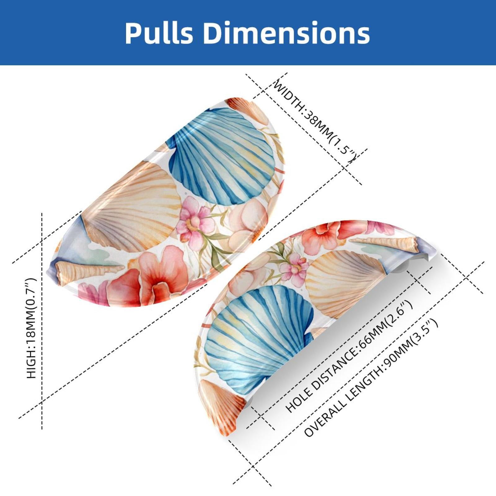 PhooArto 6 Pcs Cup Drawer Pulls, Beach Seashells Watercolor Shell Shape Handles Cabinet Knobs for Dresser Cupboard Closet Wardrobe with Screws