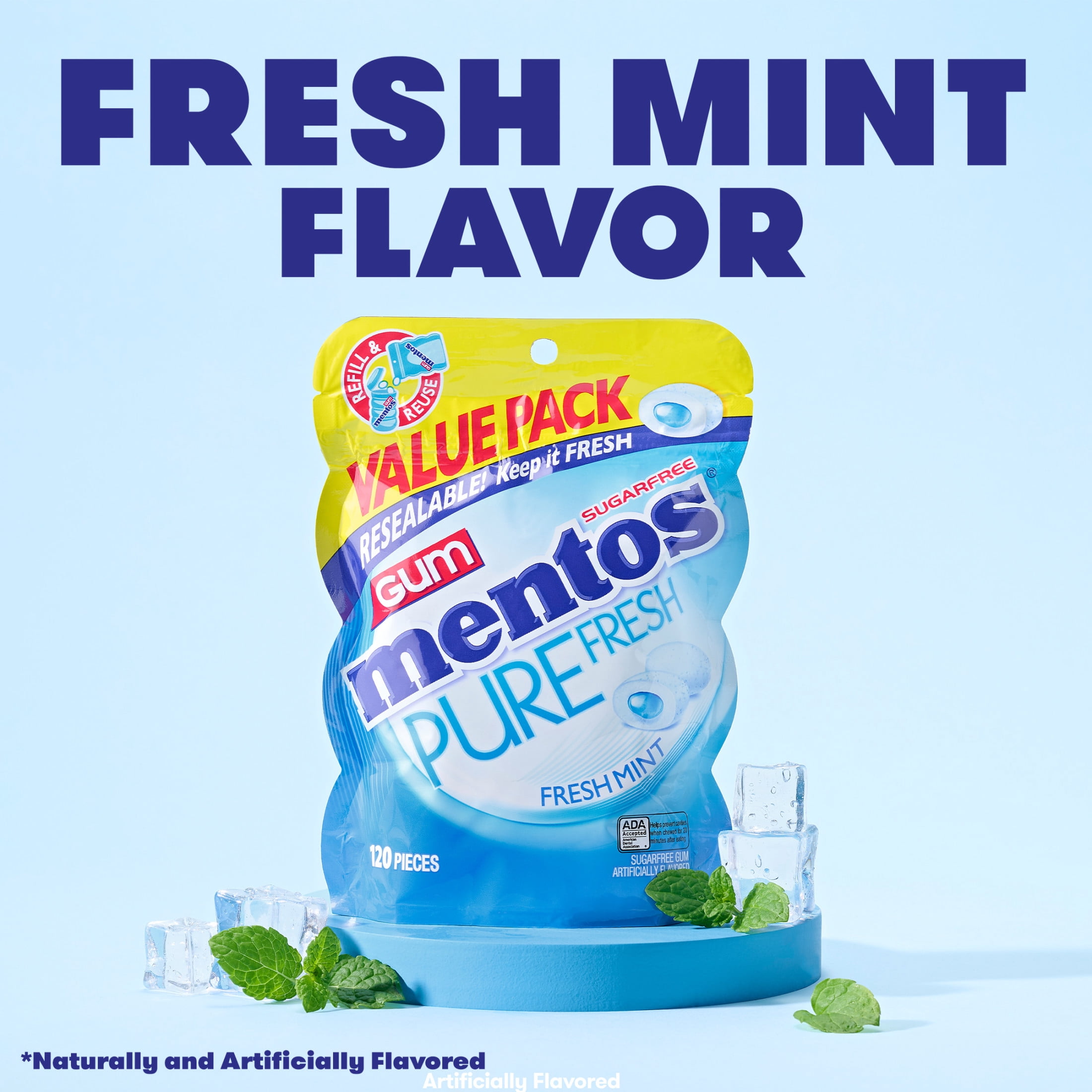 Mentos Pure Fresh Sugar-Free Fresh Mint Xylitol Chewing Gum, 120 Count Resealable Bag