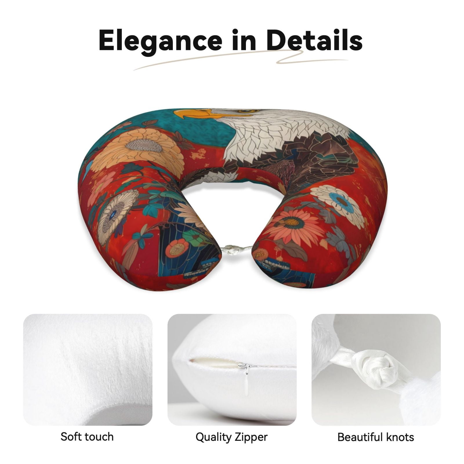Xecao Sunflower Bald Eagle Print Memory Foam Cervical Neck Pillow Versatile U-Shaped Pillows for Home,Office,Camping,Travelling,Soft Washable Cover