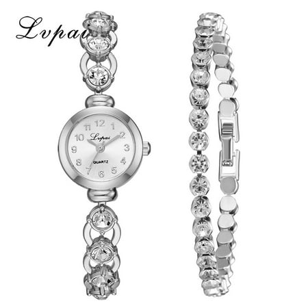 【MIARHB】2pcs/Set Luxury Fashion Simple Steel Strip Watch Full Diamond Bracelet ( watch for women )