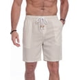 thumbnail image 3 of GIRUNS Men's Linen Shorts Casual Summer Beach Drawstring Elastic Waist Shorts with Pocket White 2XL, 3 of 7