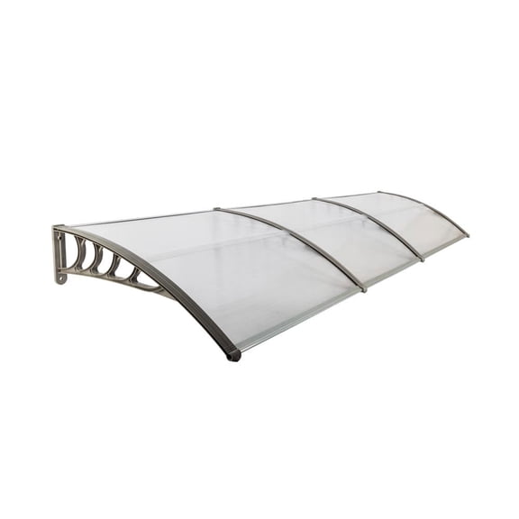 Resenkos 120x38in Transparent Polycarbonate Awning, Plastic Bracket and Aluminum Strips Door Window Canopy, Outdoor Rain Shield for Door Window, Transparent and Gray