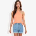 thumbnail image 2 of Women's Halter Neck Knit Tank Top with Ribbed Design and Stretchy Fit for Casual Summer Wear- Small, Orange, 2 of 5