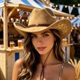 thumbnail image 2 of TEAJOPSUU Womens Western Cowboy Hats Shapeable Big Wide Brim Cowgirl Hat with Embroidery Chin Strap Classic Style Hats Khaki, 2 of 5