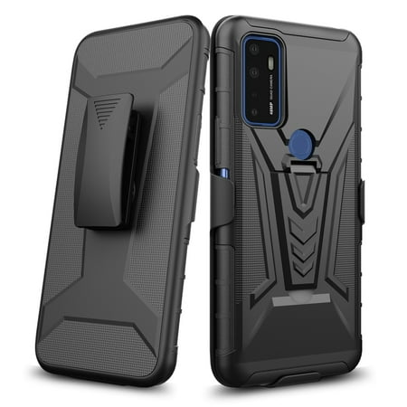For LG Velvet 5G Belt Clip Holster Dual Layer Shockproof with Clip On & Kickstand Heavy Duty Full Body 3in1 Hybrid Phone Case Cover by Xpression - Black