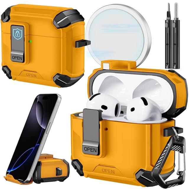 Funda con soporte de teléfono y kit de limpieza para AirPods 4 Inesore