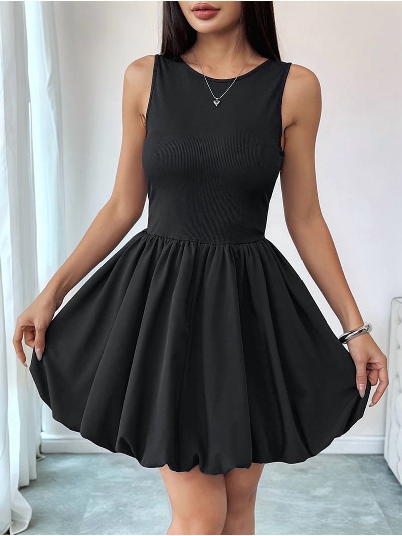 Dresses for Women Casual Sleeveless Backless Crew Neck Tank Mini Short Dress  Bubble Sundress Black XL - Walmart.com