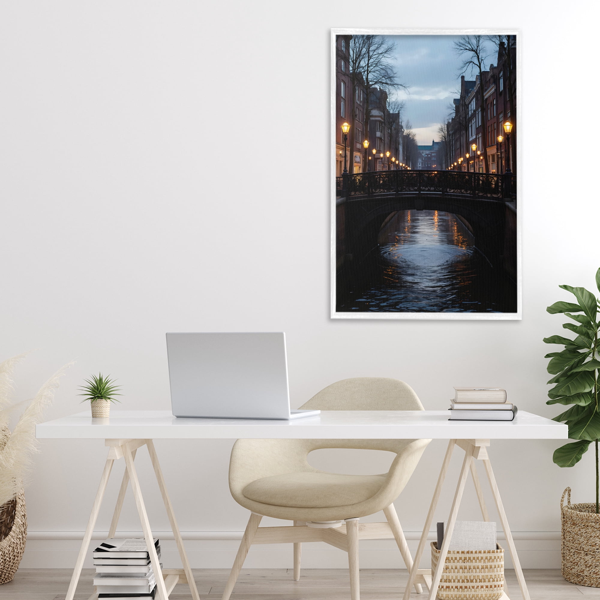 Stupell Industries Lantern Light over Quiet Canal White Framed Giclee Art, design by Creative Studio