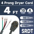 thumbnail image 2 of Cable de secado EP de 4 clavijas, 30 amperios, 10/4 SRDT, 1,2 m, NEMA 14-30, gris, 2 of 7