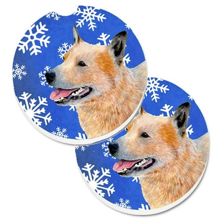 

Australian Cattle Dog Winter Snowflakes Holiday Set of 2 Cup Holder Car Coaster