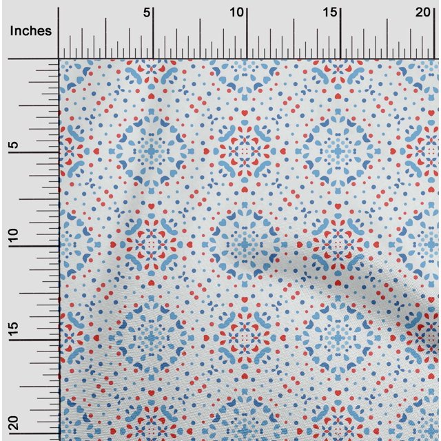 oneOone Polyester Lycra Medium Blue Fabric Dot|Heart & Shapes Geometric Craft Projects Decor Fabric Printed By The Yard 56 Inch Wide