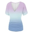 thumbnail image 4 of XIAfhje Womens Tops Short Sleeve V-Neck Pleated Top Solid Color T Shirts Summer Casual Blouse Comfy Cozy Tunic Tops Shirt, 4 of 5