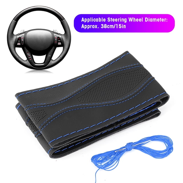 Fydun Steering Wheel Cover 38cm/15inch Leather Steering Wheel Wrap Cover Hand Stitching Embossing Car Steering Wheel Cover Universal With Needle And Thread Universal