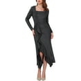 thumbnail image 2 of INSPIRE CHIC Women's Dress Ruffle Front Slit Glitter Long Sleeve Cocktail Party Dresse S Black, 2 of 6