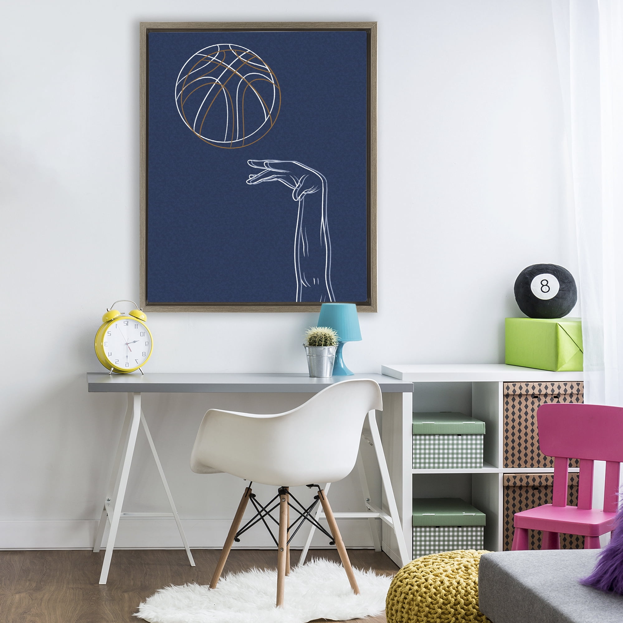 Stupell Industries Basketball Lines Contour Brown Framed Floater Canvas Wall Art, design by Marcus Prime