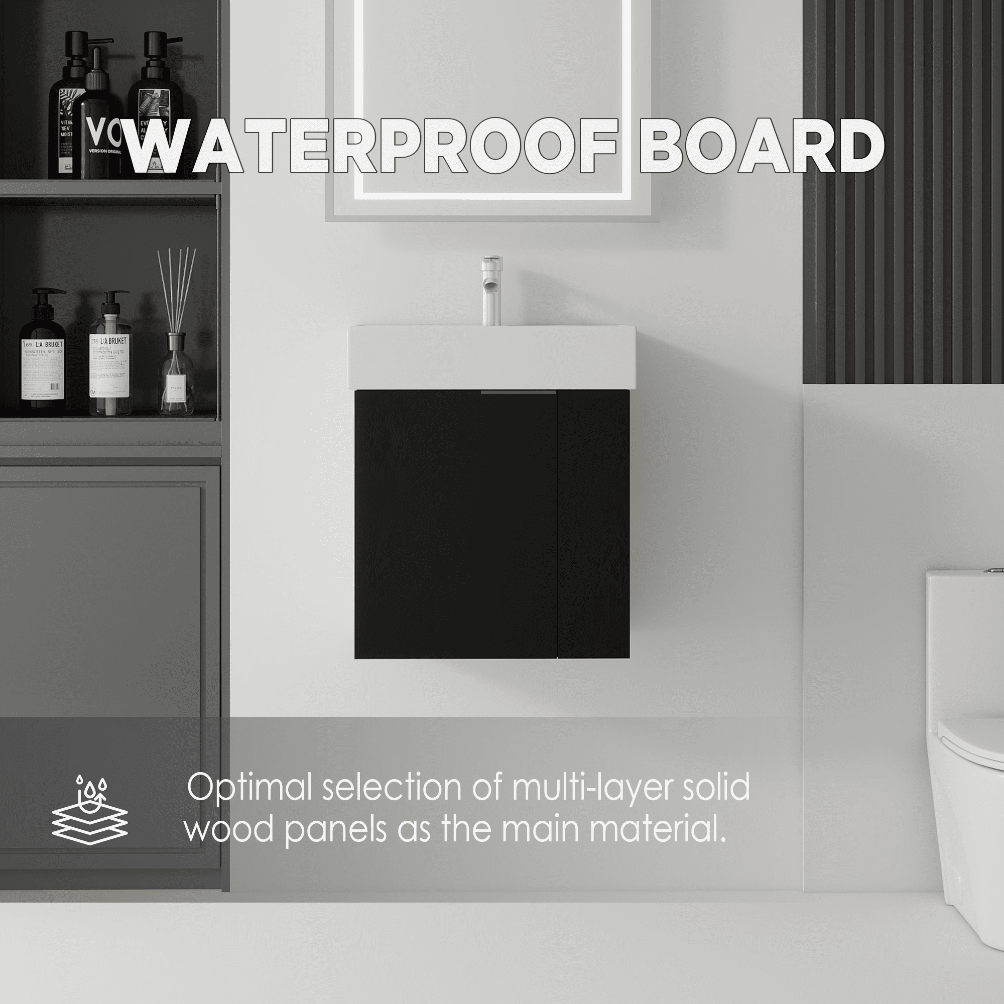 Leumius 21.6" Floating Bathroom Vanity with Ceramic Sink,Floating Bathroom Sink Cabinet for Small Space,Bathroom,Black