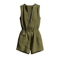 thumbnail image 6 of ClodeEU Women's Solid Color Zip Crewneck Sleeveless Romper with Pockets ,Casual Summer Jumpsuit Shorts Army Green,Women's Plus L, 6 of 6