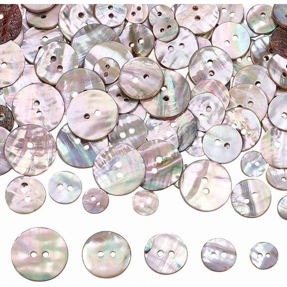 100pcs 5 Sizes Round Shell Buttons 10/12/15/18/20mm Natural Shell Buttons 2-Hole Sewing Buttons Craft Seashell Buttons