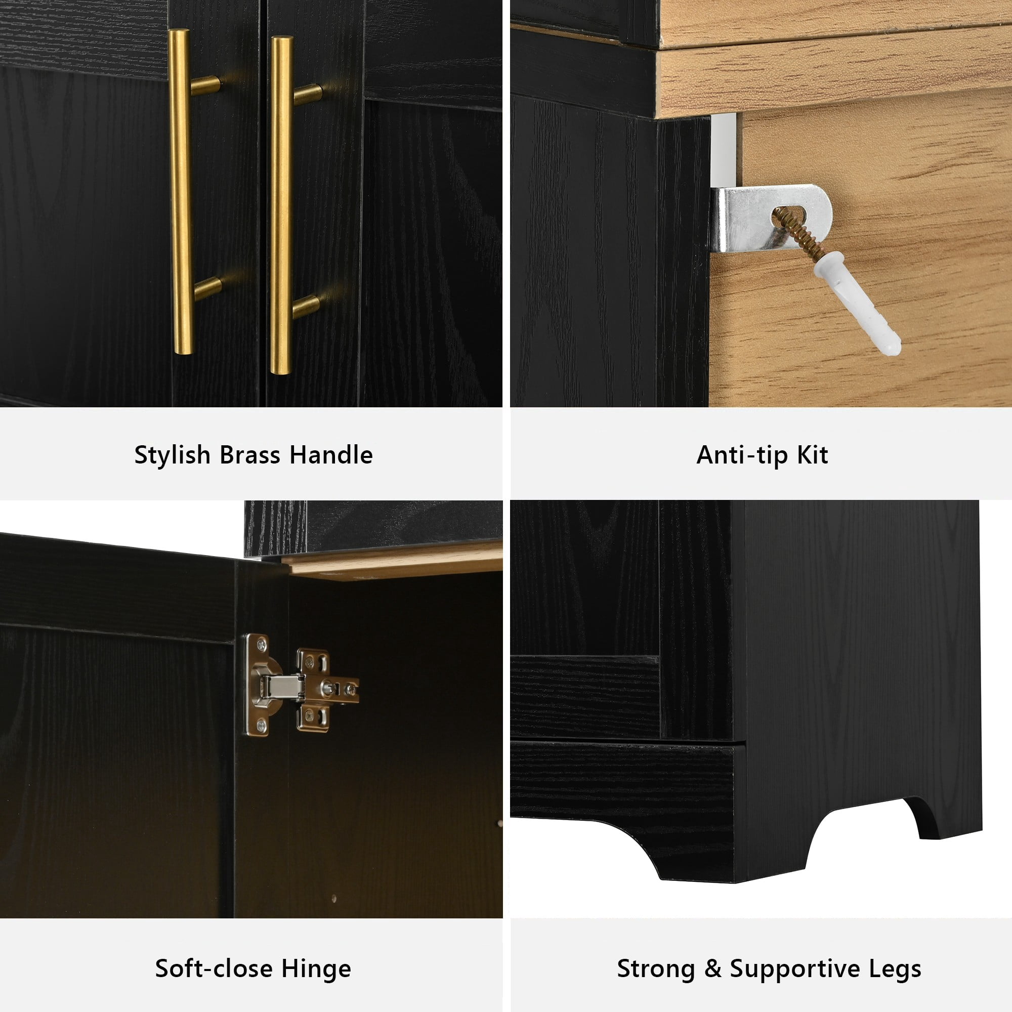 Aukfa 73" Tall Arched Kitchen Pantry, Accent Storage Cabinet with 3 Glass Doors & Door Shelves, Farmhouse Cupboard, Black