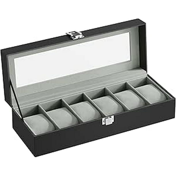 SONGMICS Caja de Relojes para 6 Relojes, Estuche de Relojes, 11.2 x 30 x 8 cm, Negro y Gris Verdoso