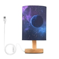 Bedside Desk Lamp LED Blue Planet in Space Table Nightstand Lamps Warm Light Fabric Lampshade for Home Bedroom Office Living Room Decor
