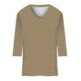 thumbnail image 3 of Yellow Schools Out for Summer Tshirt, 3/4 Sleeve Crop Graphic Tees for Women, Womens Tops 45355 Sleeve Summer Solid Plain Travel Cute V Neck Slim Fit Half Tshirts Shirts Spring Blouse, 3 of 4