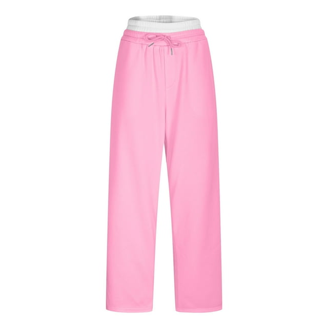Men's Casual Pants Solid Color Loose Lightweight Comfy Trousers Drawstring Pockets Comfortable Jogger Pant Pink XXXL