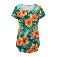 thumbnail image 4 of Tunic for Women Scoop Neck Short Sleeve Casual Loose Fit Blouse Solid Color Pleated Front Button Detail Soft Lightweight Summer Daily Tops, 4 of 6