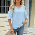 thumbnail image 6 of Timegard Womens Tops Cold Shoulder Round Neck 1/2 Sleeve Loose Comfy Solid Color Summer Beach Casual Tops, 6 of 8