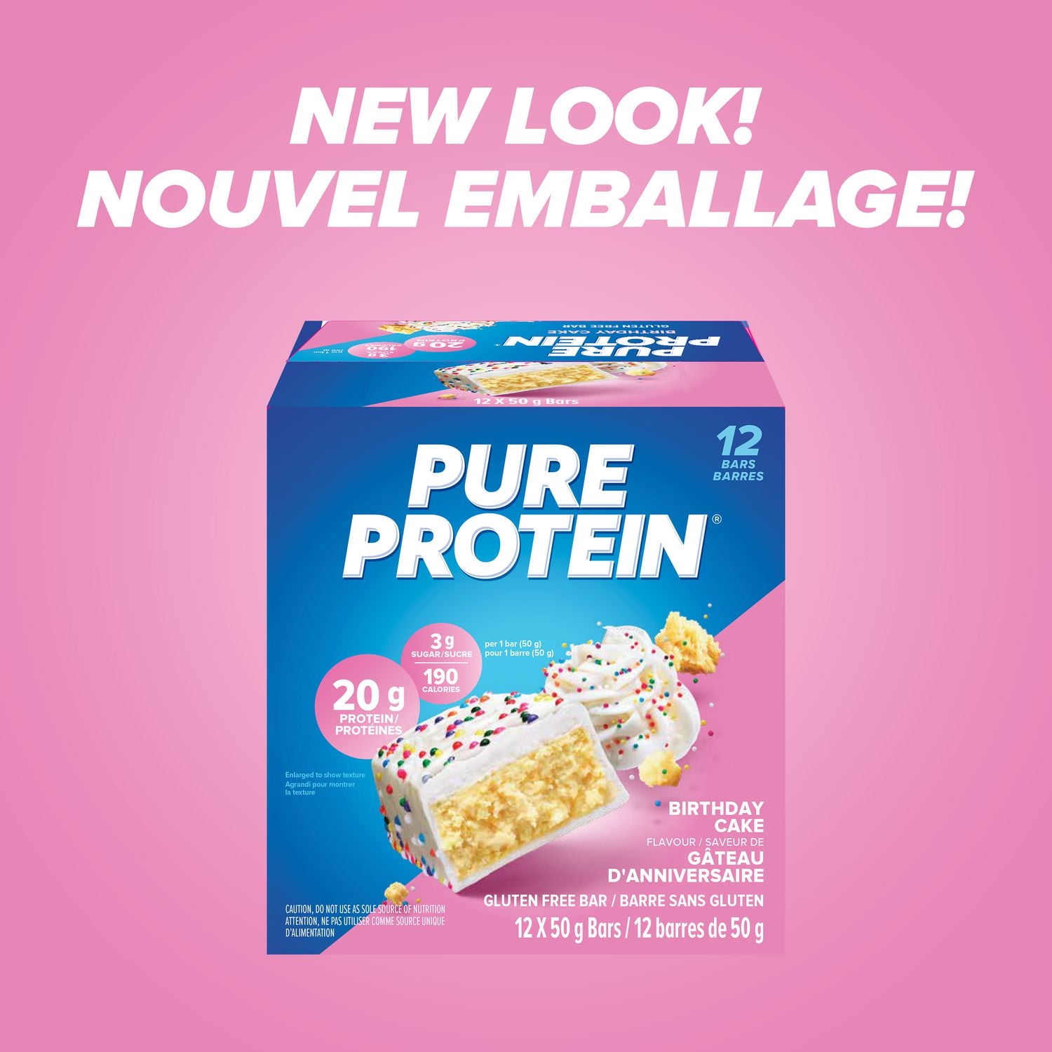 Pure Protein Birthday Cake Bars | 20g Protein | 3g Sugar | Gluten Free | 6x50g Snack Bars | Post Workout or On-the-Go Protein Snack, 12 x 50g, ready to eat
