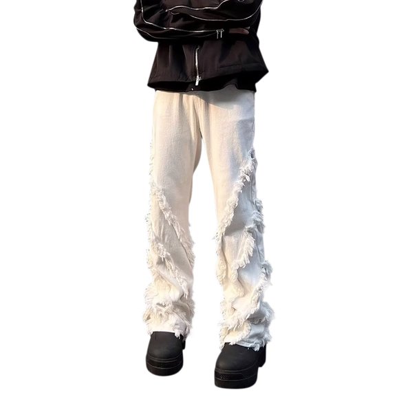 QHFBli Mens Jeans Men's Slim Fit Stretch Denim Ripped Skinny Distressed Straight Leg Hiphop Comfort Flex White L